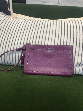 Coach studded pebbled leather wristlet /pouch